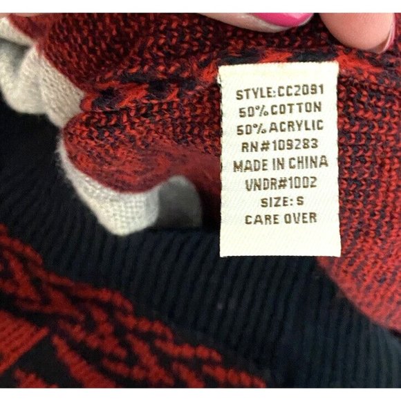 VINTAGE HAVANA Fringed Tribal Aztec Boho Sesign woman Sweater Charcoal- Red S - Picture 10 of 12